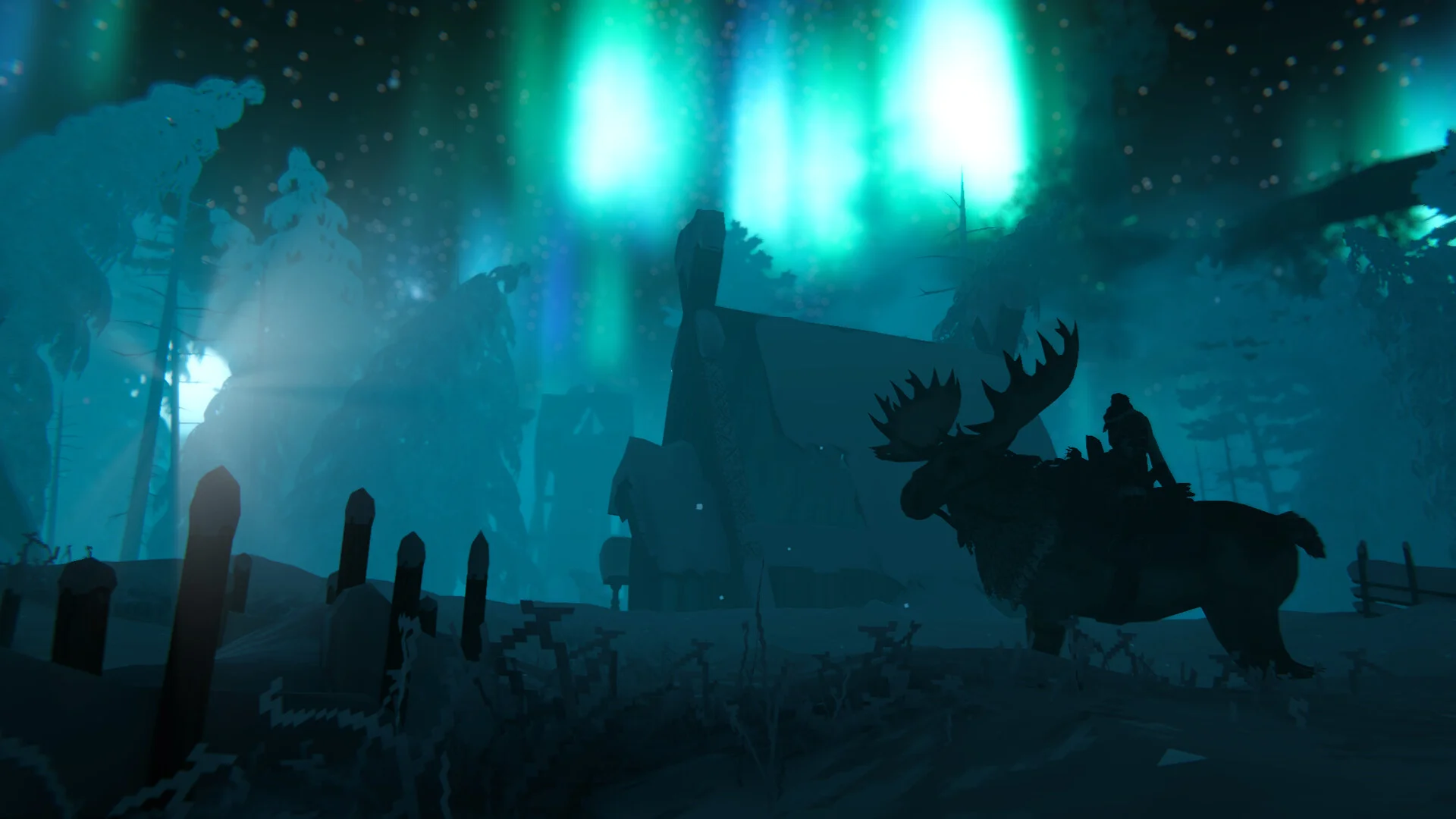 Official in-game screenshot of aurora over Valheim's Deep North polar snowfields